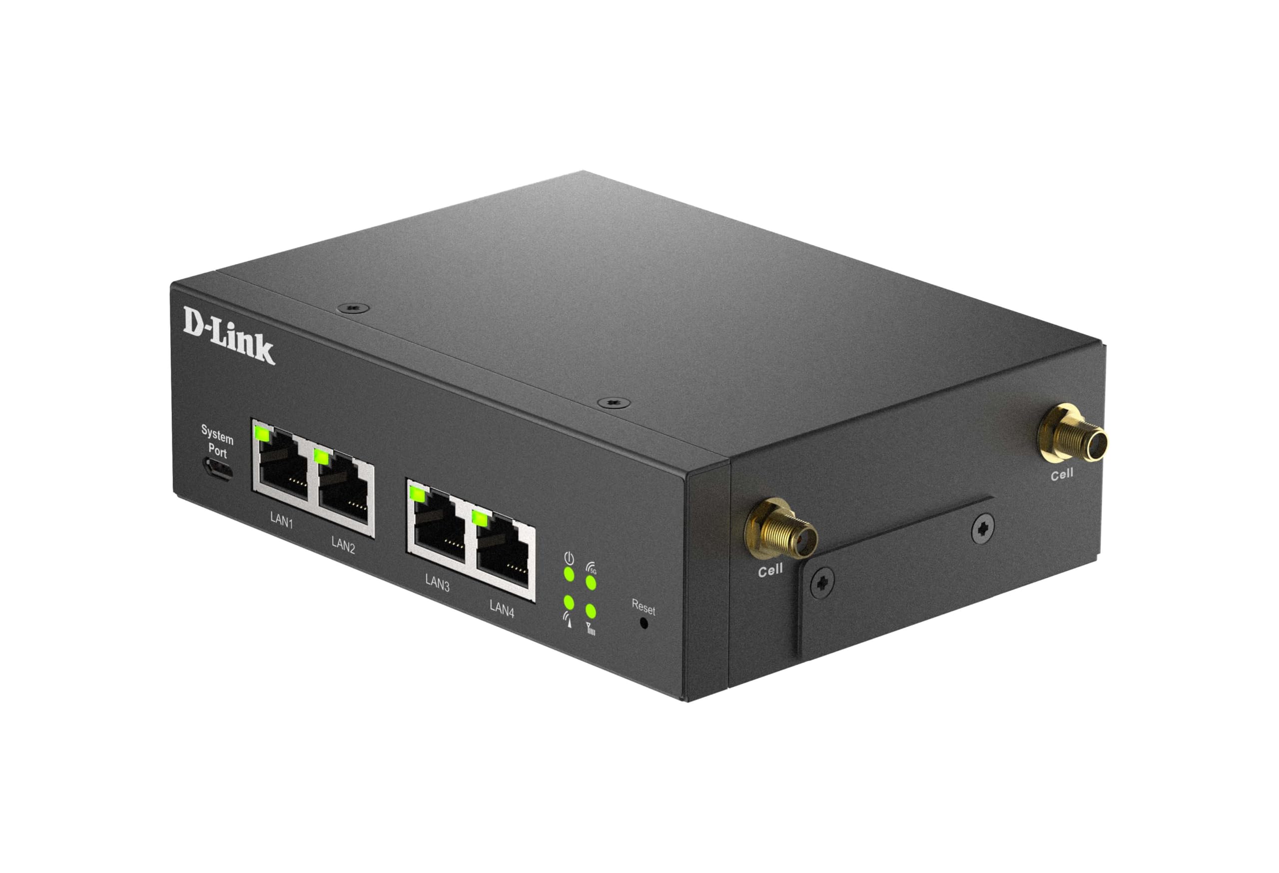 D-Link DWM-314-G Modem routeur Industriel 5G VPN M2M, NR Robuste, Double SIM, passerelle IoT, Surveillance à Distance, SA, NSA, 4G LTE Cat 19, 4 Ports GbE, Client OpenVPN/WireGuard, 9-36 V CC