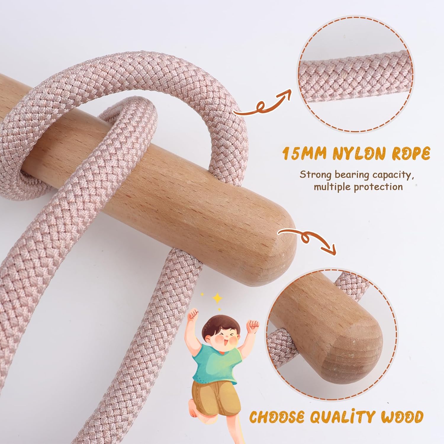 Goldmeet Outdoor Rope Bridge Ladder, 2M/6.56FT Climbing Rope Bridge for Outdoor Backyard Playground, Solid Wood Climbing Bridge Ladder for Equipment Sports Fitness Obstacle Training