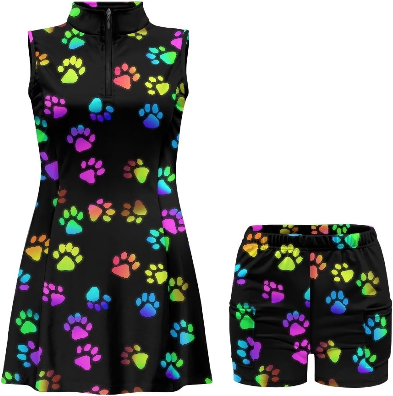 Biyejit Women's Tennis Golf Dresses Zip Up Workout Athletic Sleeveless Dress with Shorts and Pocket Pickleball Outfits