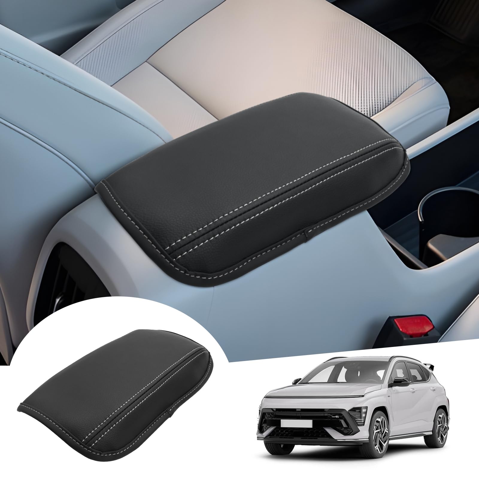 GAFAT Compatibile con Hyundai Kona SX2 2024 2025 Copertura per Bracciolo Centrale, Kona SX2 Hybird EV Protezione per Braccioli Console Centrale, in Pelle PU, Kona 2024 Accessori (Bianco)