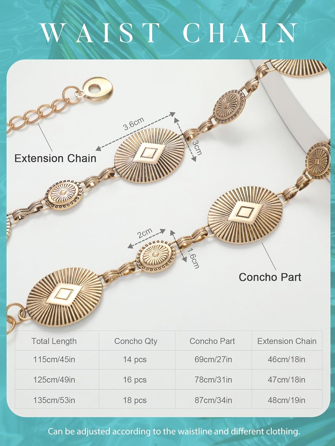 FIORETTO Metal Waist Chain Link Belt for Women Western Cowgirl Boho Turquoise Belts for Dress Jeans Country Concert Outfit - Image 5