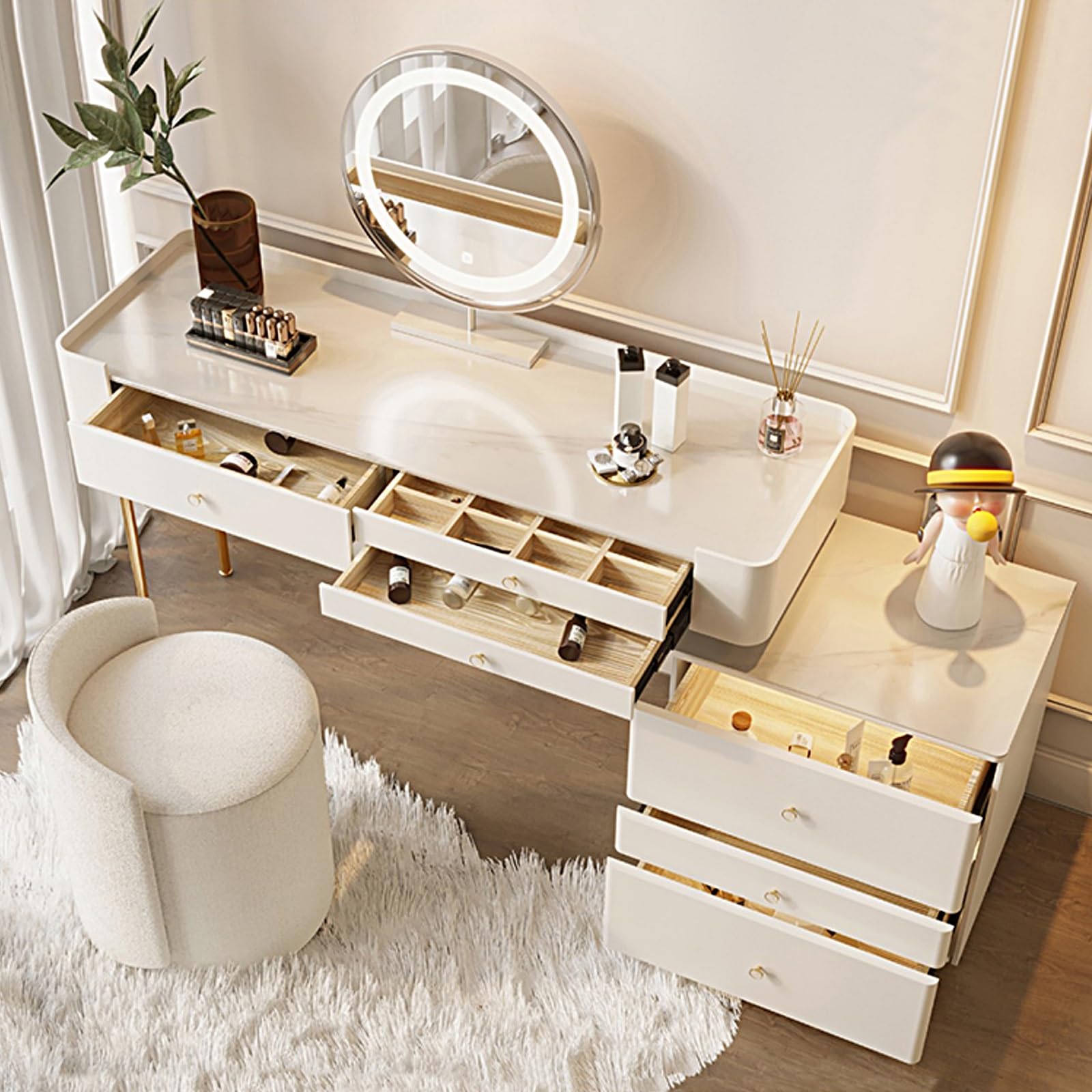 asdchZen Adjustable Makeup Desk With Mirror Lights-Stylish 100Cm Dressing Table For Bedroom-Modern Vanity Furniture For Makeup Lovers And Beauty Enthusiasts