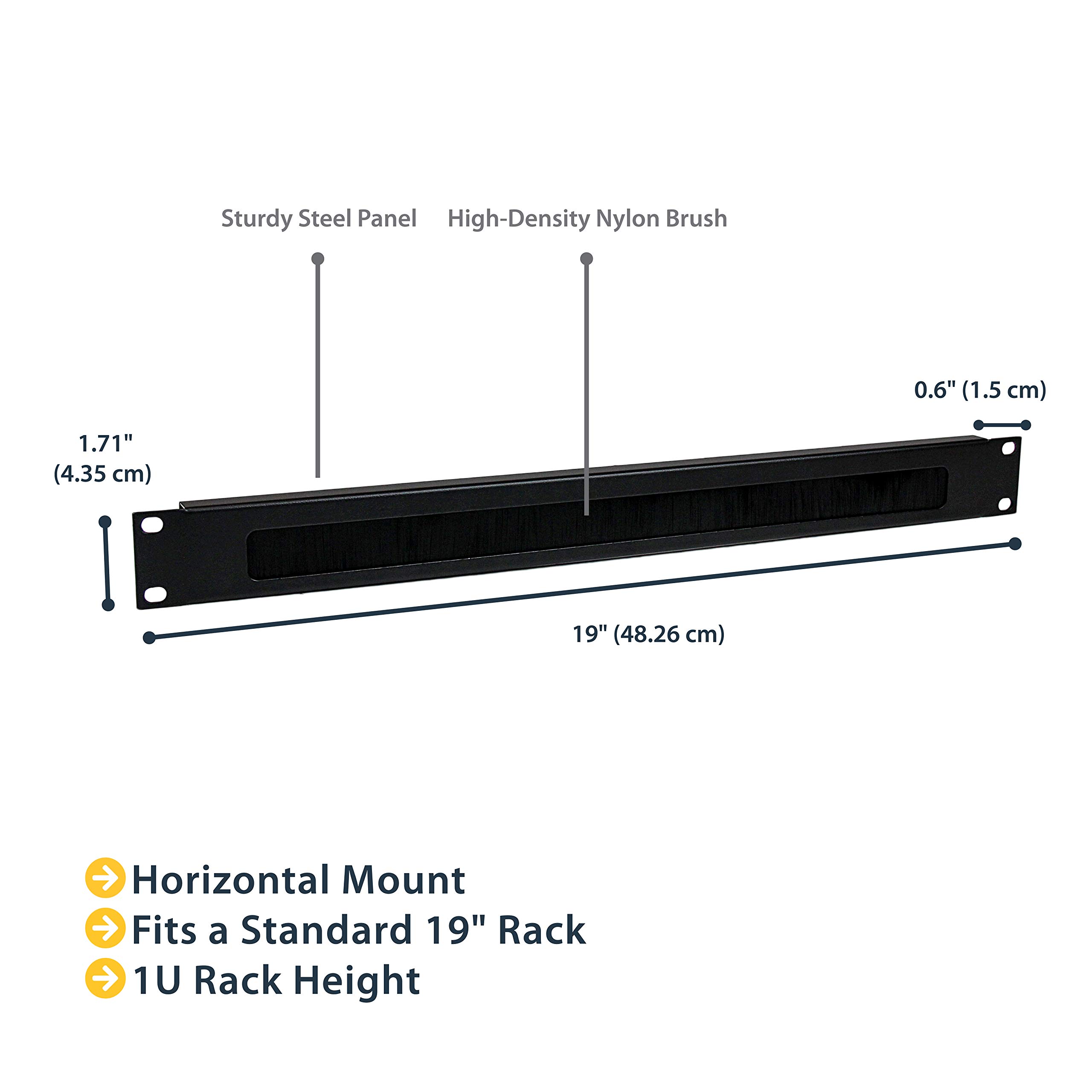 StarTech Panel Pasacables con Cepillo 1U para Rack 19" - Acero (CMBRUSH1U) | Escobilla de nylon de alta densidad, Organizador horizontal para centro de datos