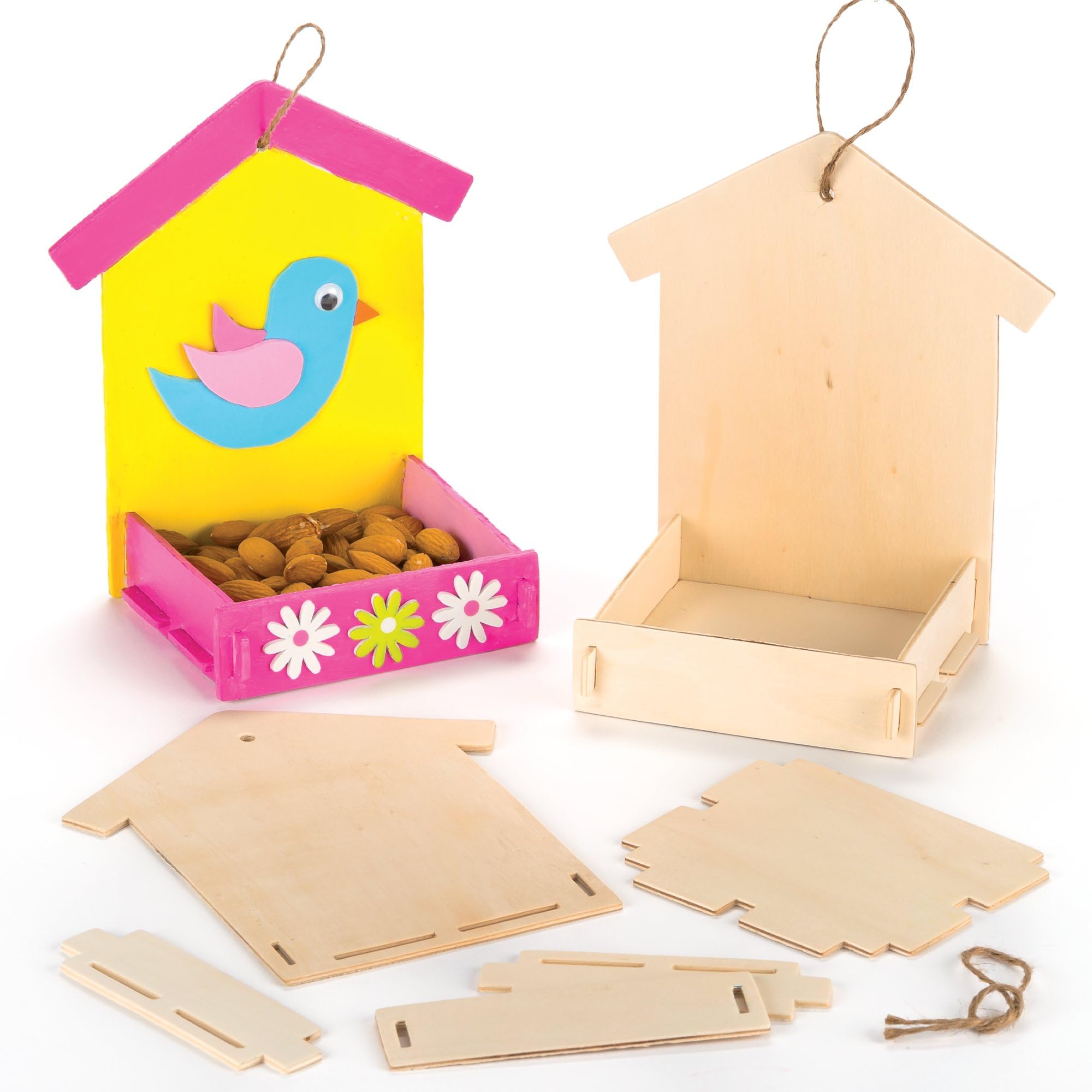Baker Ross AF340 Mini Wooden Bird Feeder Kits, Bird Feeder to paint and Decorate for Kids Arts and Crafts or Garden Projects (Pack of 3)