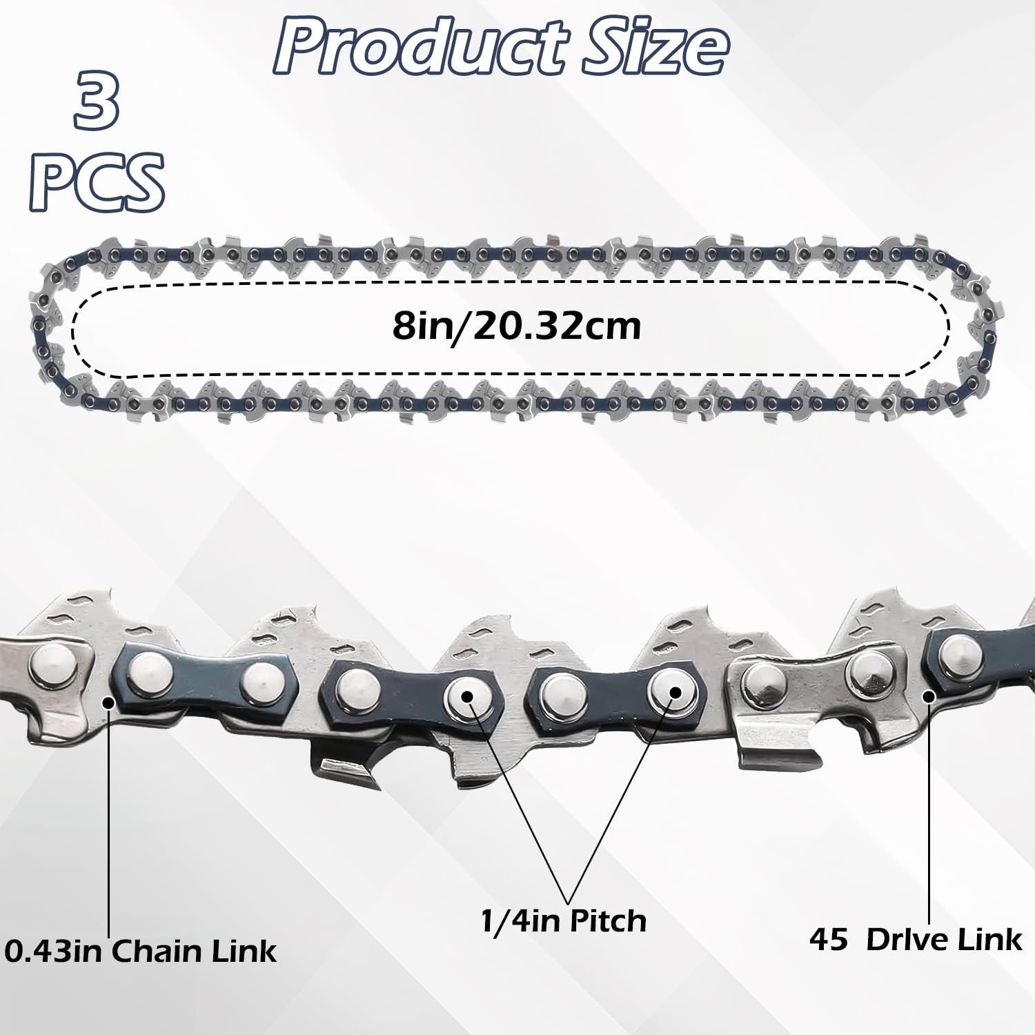 3 Pack 8 Inch Chainsaw Chain Replacement Chain Mini Replacement Chain Saw Chain Mini Chainsaw Blades Chainsaw Chain - Image 2