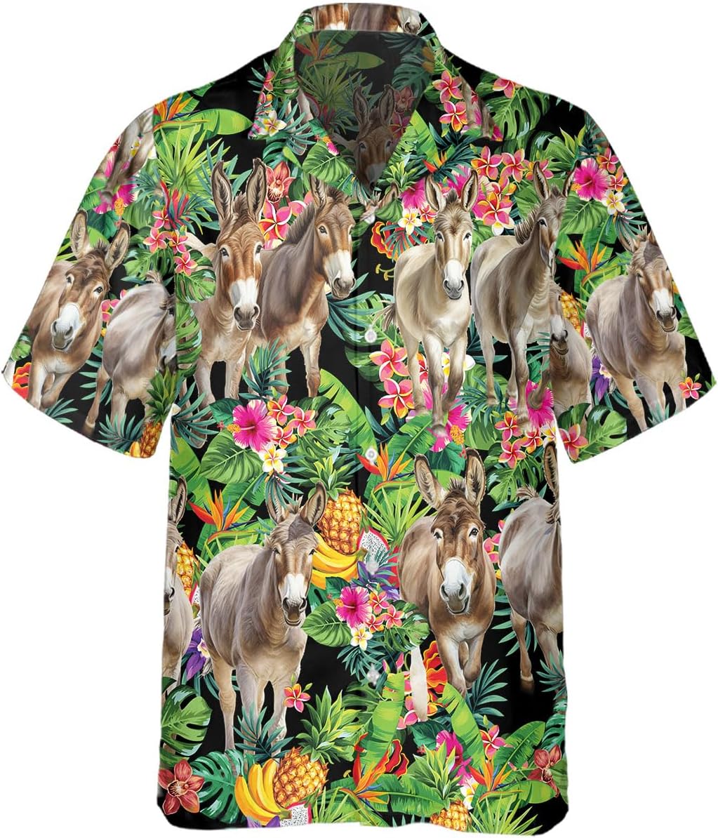 Donkeys Hawaiian Shirt for Men Funny - Hawaiian Shirts Short Sleeve - Mens Button Down Shirt Gifts for Animal Lovers
