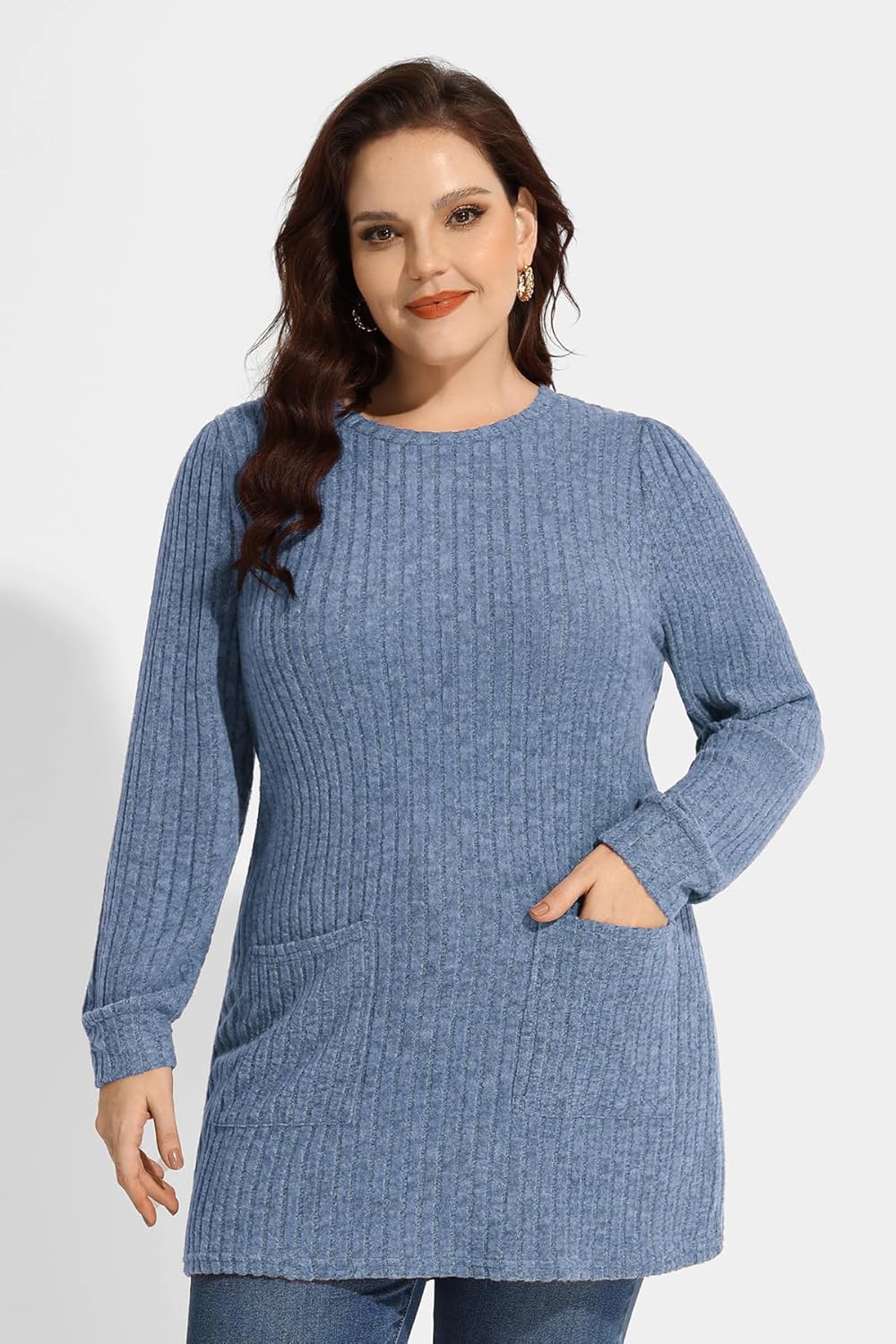 RITERA Plus Size Tops For Women Lightweight Sweater Round Neck Long Sleeve Shirts Tunic Fall Blouse - Image 4