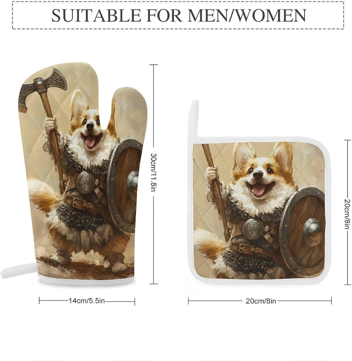 Corgi Dog Ancient Warrior Soldier Oven Mitts and Pot Holders 4Pcs Set Heat Resistant Cooking Mitts Hot Pads