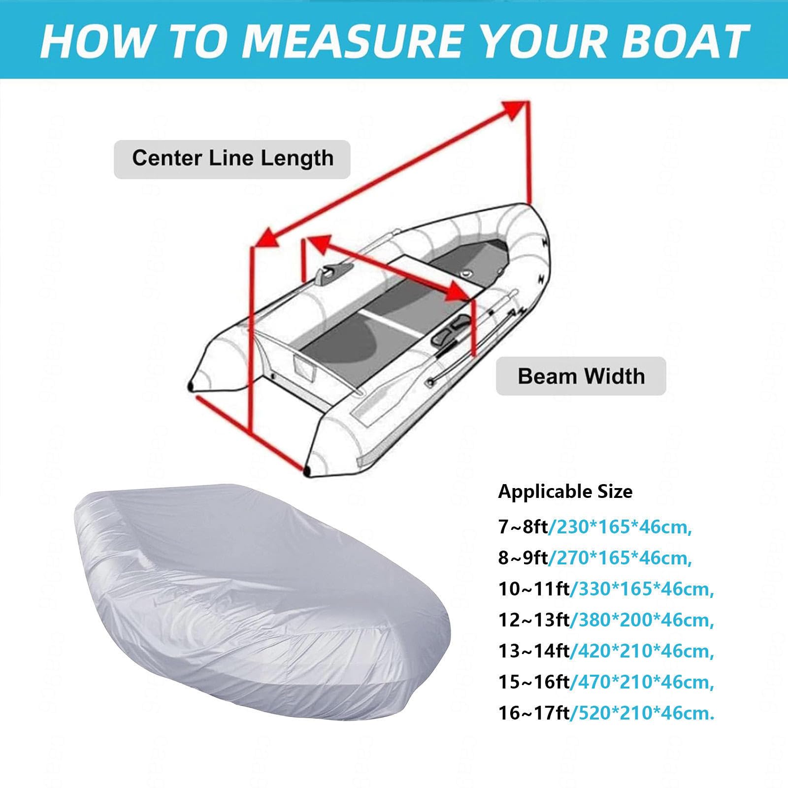 Copri Consolle Gommone 7 Dimensioni Copertura per Barca Resistente Anti-UV Impermeabile Copertura per Barca sul Ponte per Piccoli Gommoni E Gommoni Rigidi,470 * 210 * 46cm