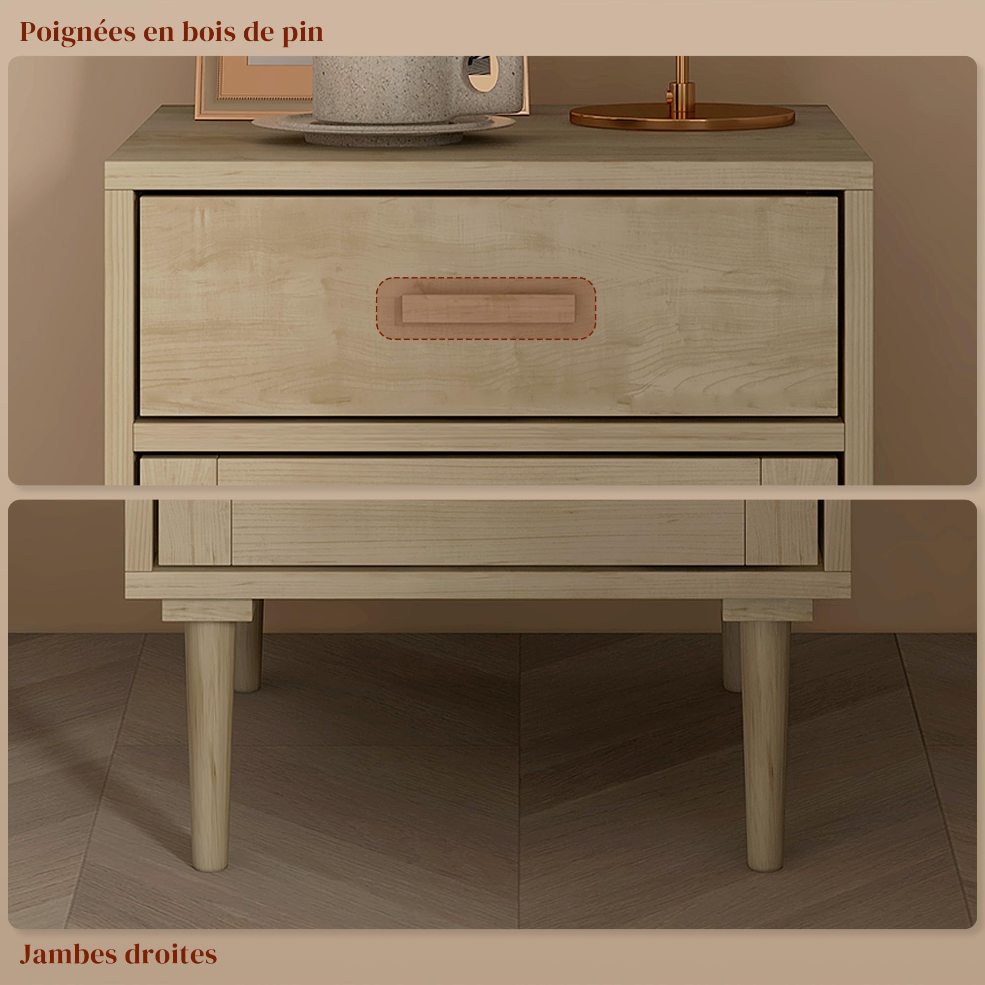HOMCOM Comodino boho con cassetto mobile in rattan effetto legno naturale | Tavolino in rattan, mobile a 2 livelli, ripiano regolabile, comodino, camera da letto