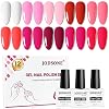 JODSONE 12 PCS Gel Nail Polish Base Coat and Top Coat Red Pink High Gloss Fashion Women Gifts
