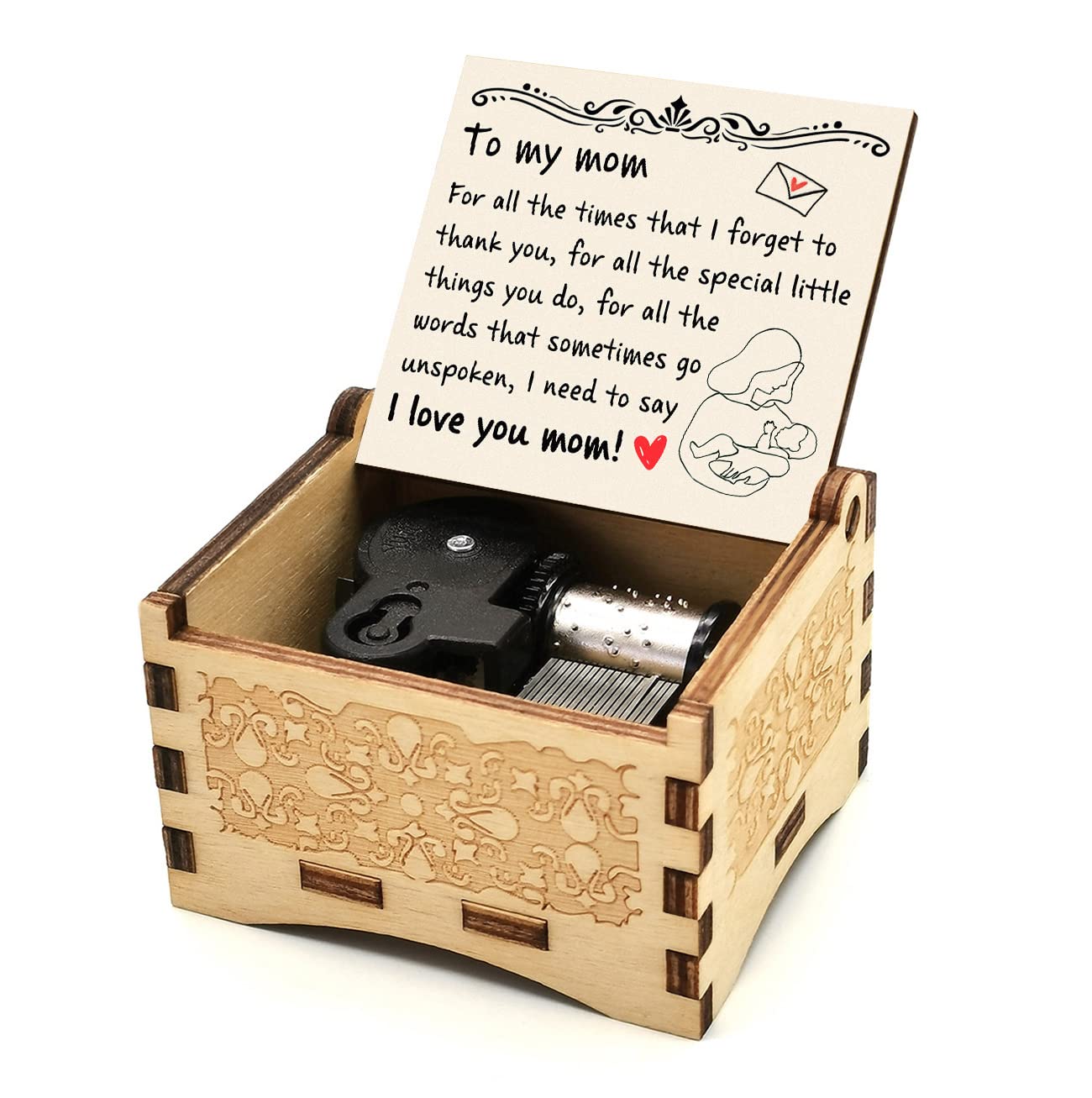Caja de música para mamá regalo original de madera con manivela musical