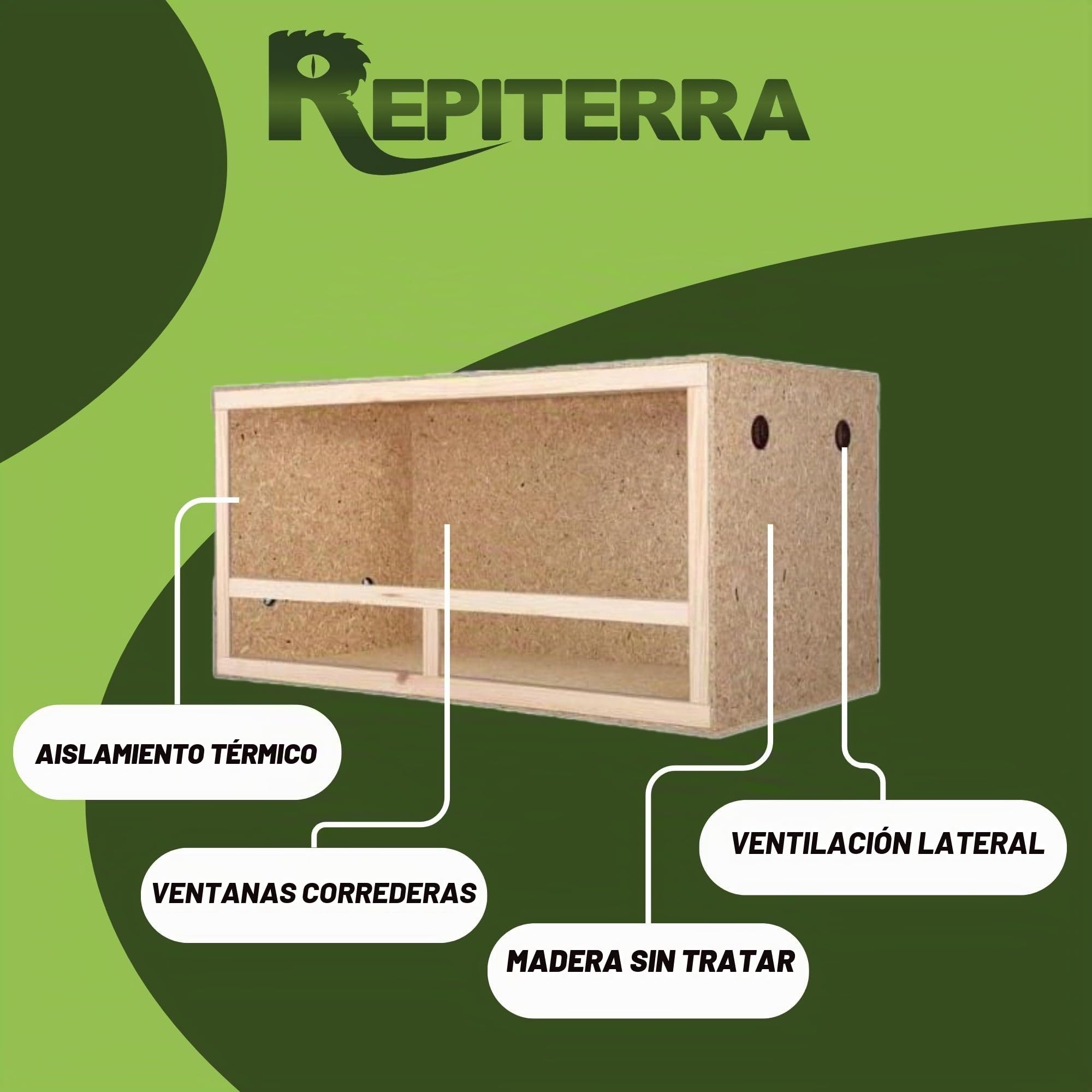 Repiterra Terrario de tamaño grande de madera para reptiles, para interiores, página ventilación, para serpientes y lagartos, beige, 100x50x50cm - Side Vent