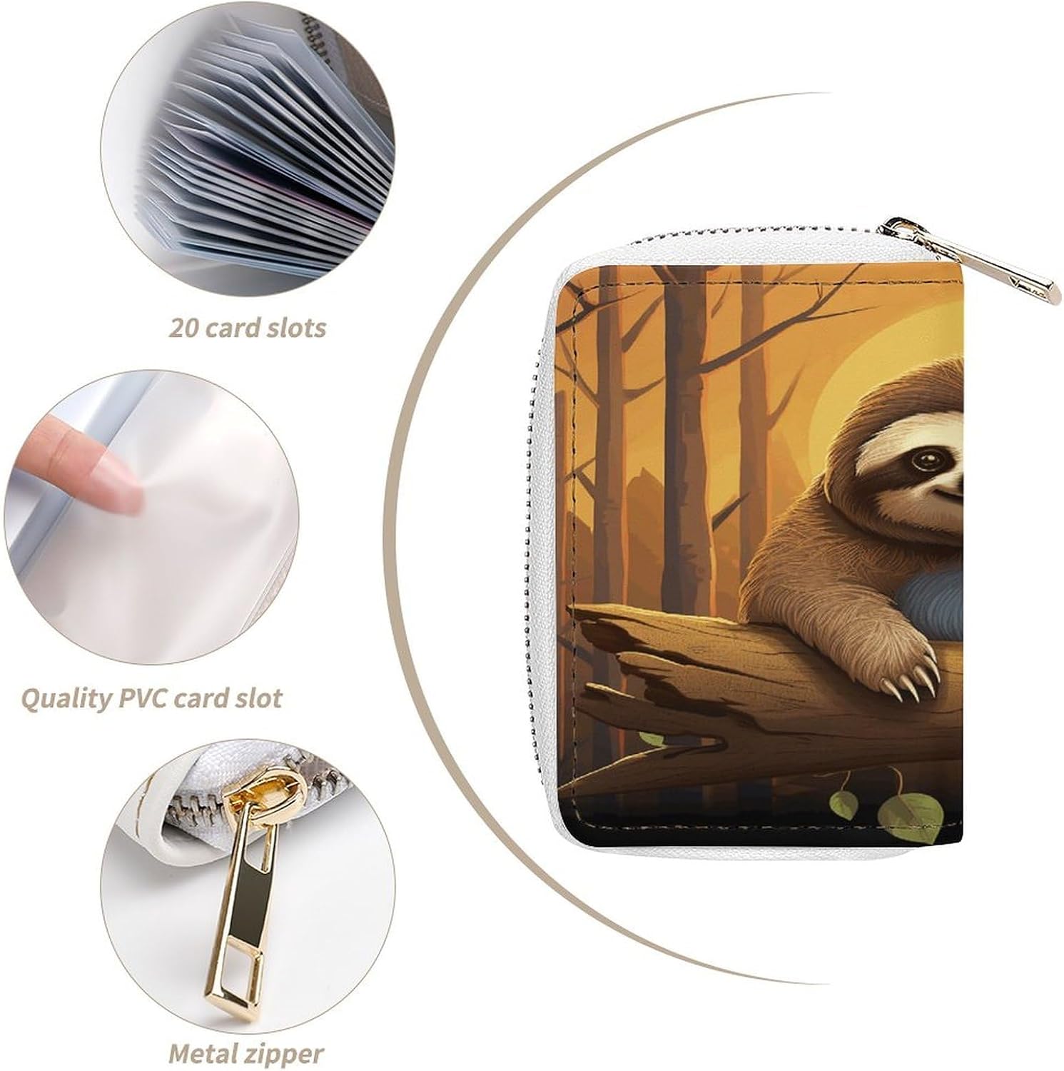 Cute Funny Sloth Card Holder RFID Blocking,Credit Card Wallet for Women And Men,Card Case Organizer Bag with Zipper