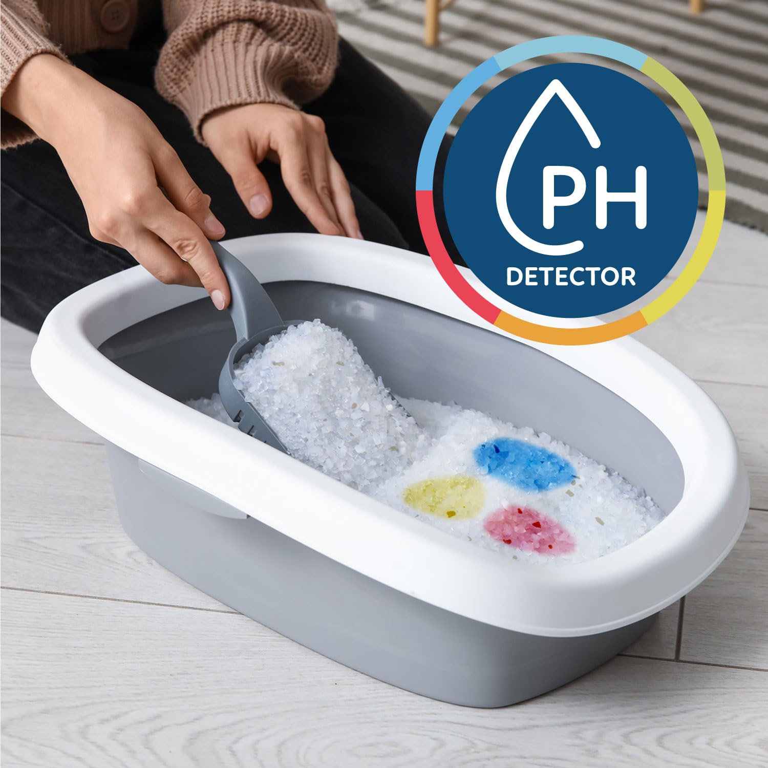AQPET Catty Pure+ lettiera al silicio per gatti 6x5L (30 L) – con tecnologia Check-pH – cristalli reattivi al pH per il monitoraggio urinario – antibatterica, super assorbente e anti-odore