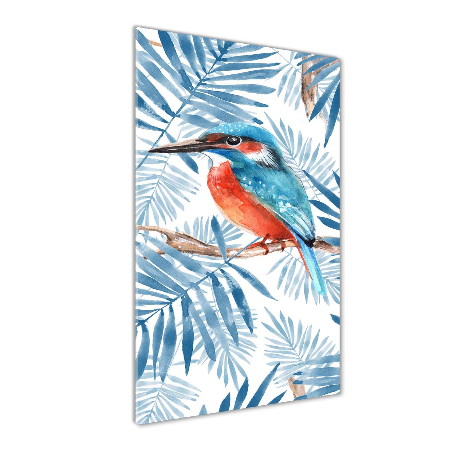 Tableau de cuisine en verre 60x120 cm anti-tache motif oiseaux bleu Tulup