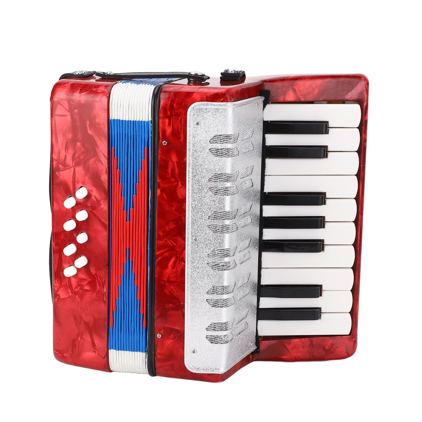 Alomejor Acordeón para Principiantes para Estudiantes - 17 Key 8 Bass Piano Accordion - Instrumento Musical Fácil y Permanente con Correas Ajustables Material ABS (Rojo)