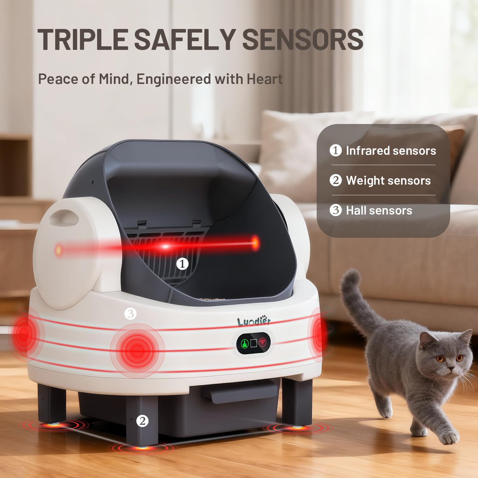 Self Cleaning Litter Box, Multiple Smart Safety Sensor, Open Top Automatic Litter Box, Large Capacity Multiple Cats, with APP Control/1 Trash Bag/1 Litter Mat, Cat Litter Box Automatic Cleaning - image 7