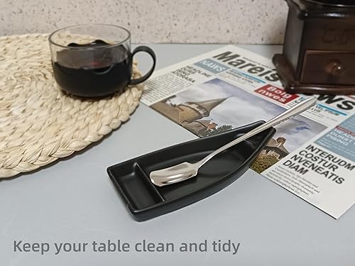 Miniatura 3 de Juego de 2 cucharas de café y reposo, soporte para cuchara de café en forma de barco para cafetería, barra de té, soporte para cuchara de café,