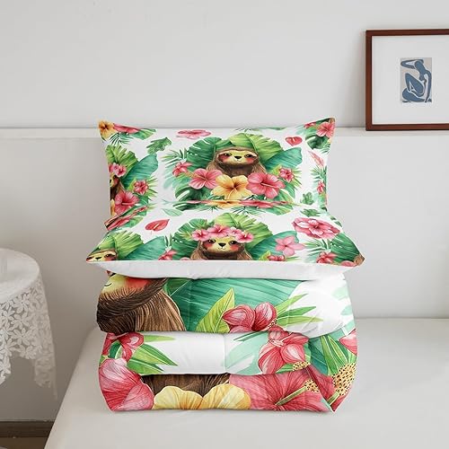 Miniatura 6 de Erosebridal Juego de edredón de perezoso de dibujos animados, ropa de cama Kawaii de perezoso, hoja de palmera, flor de cerezo, monstera, edredón