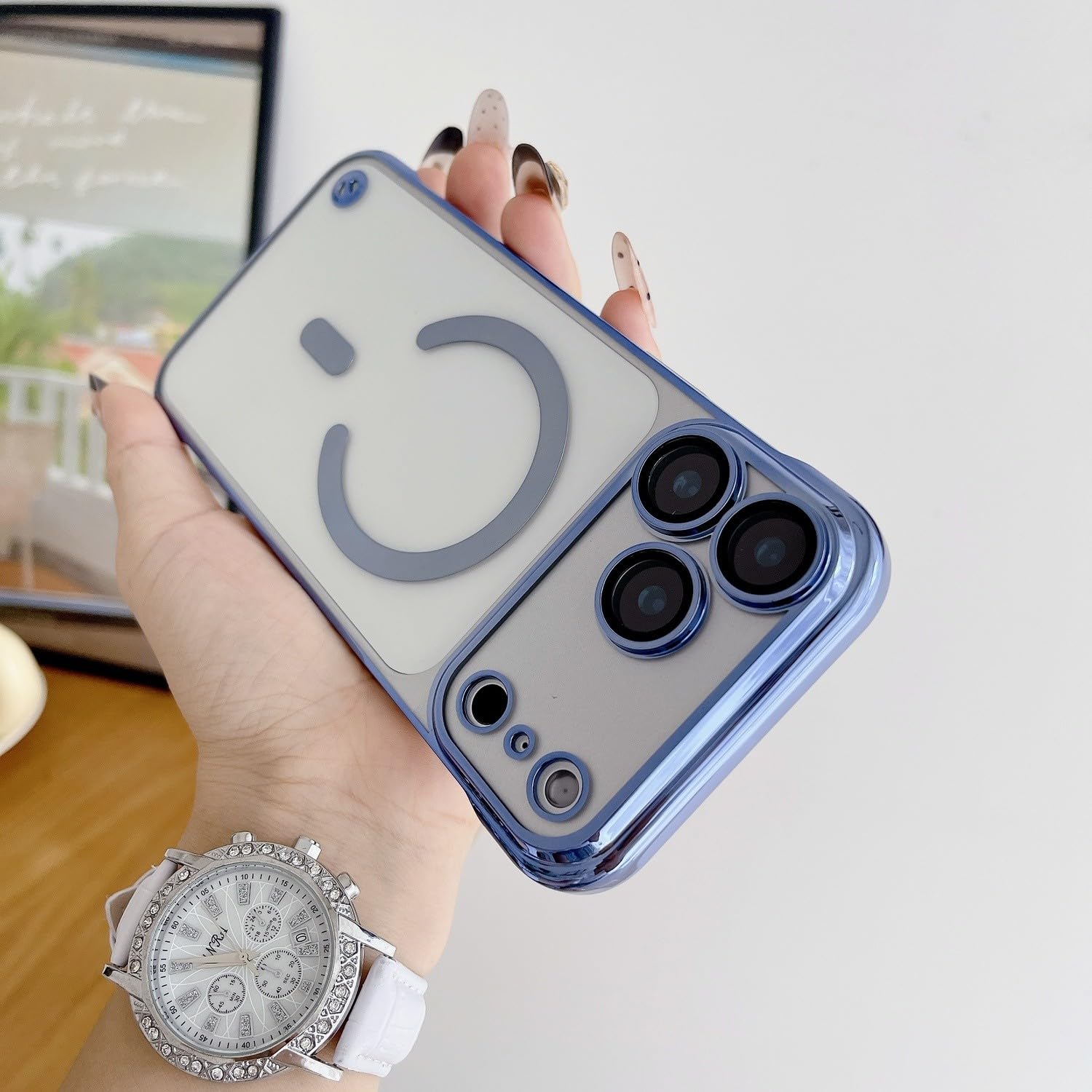 Coque iPhone 16 Plus rigide et sans cadre bleue avec anneau magnétique - 7