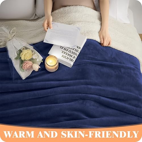 Miniatura 8 de Manta de forro polar Sherpa tamaño Queen para adultos, súper suave y cálida, mullida, acogedora manta de cama de lujo (azul rey, Queen (90 x 90
