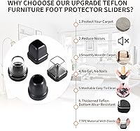 Vista 3 de Ezprotekt 24 piezas deslizantes transparentes para patas de silla para alfombra, fundas protectoras cuadradas de teflón para muebles, taburetes