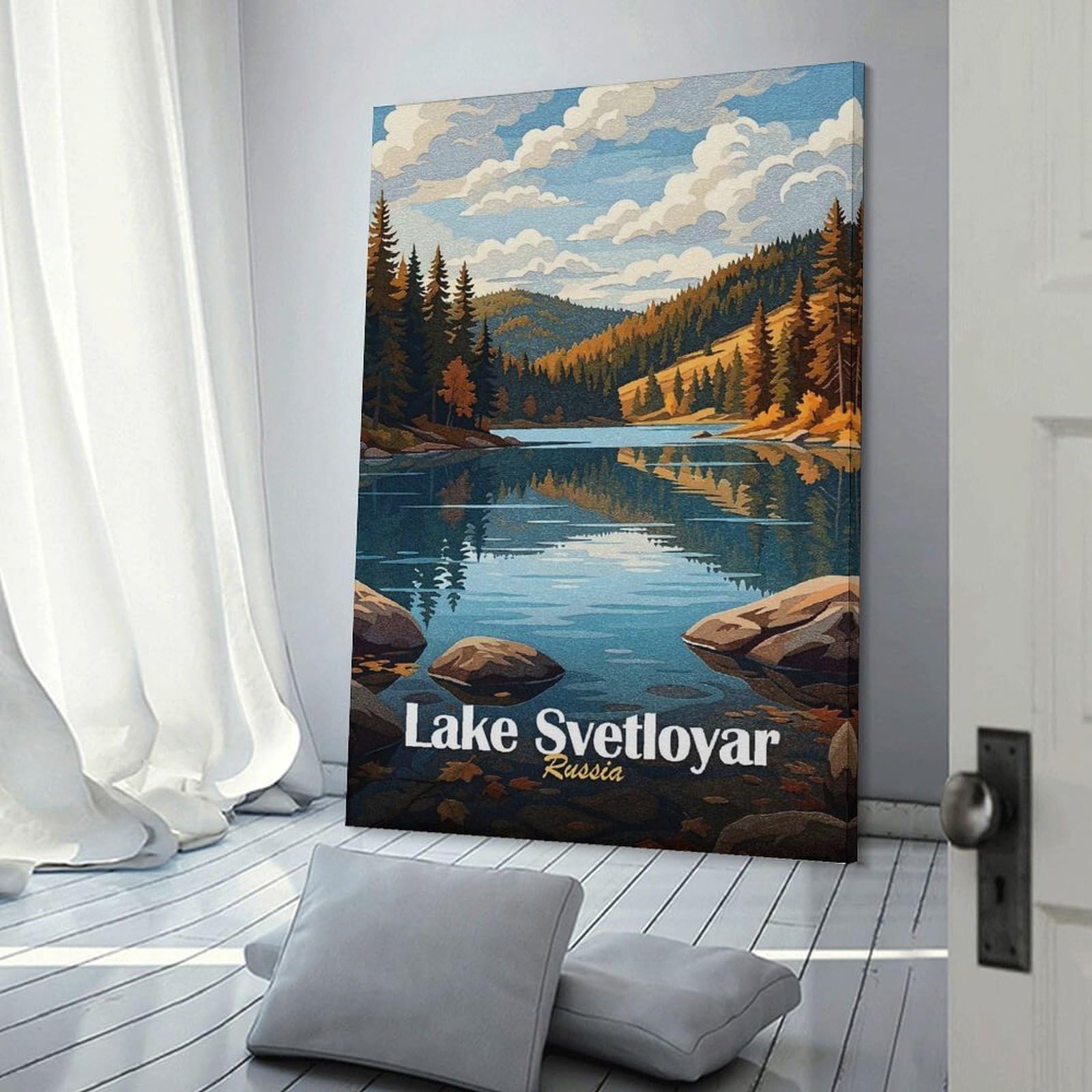 Junmoney Lake Svetloyar, Russia Landscape Wall Decor Canvas Print, 24x36inch(60x90cm), for Bedroom, Lounge Or Dressing Area, Decorative Wall Art for Cosy Rooms
