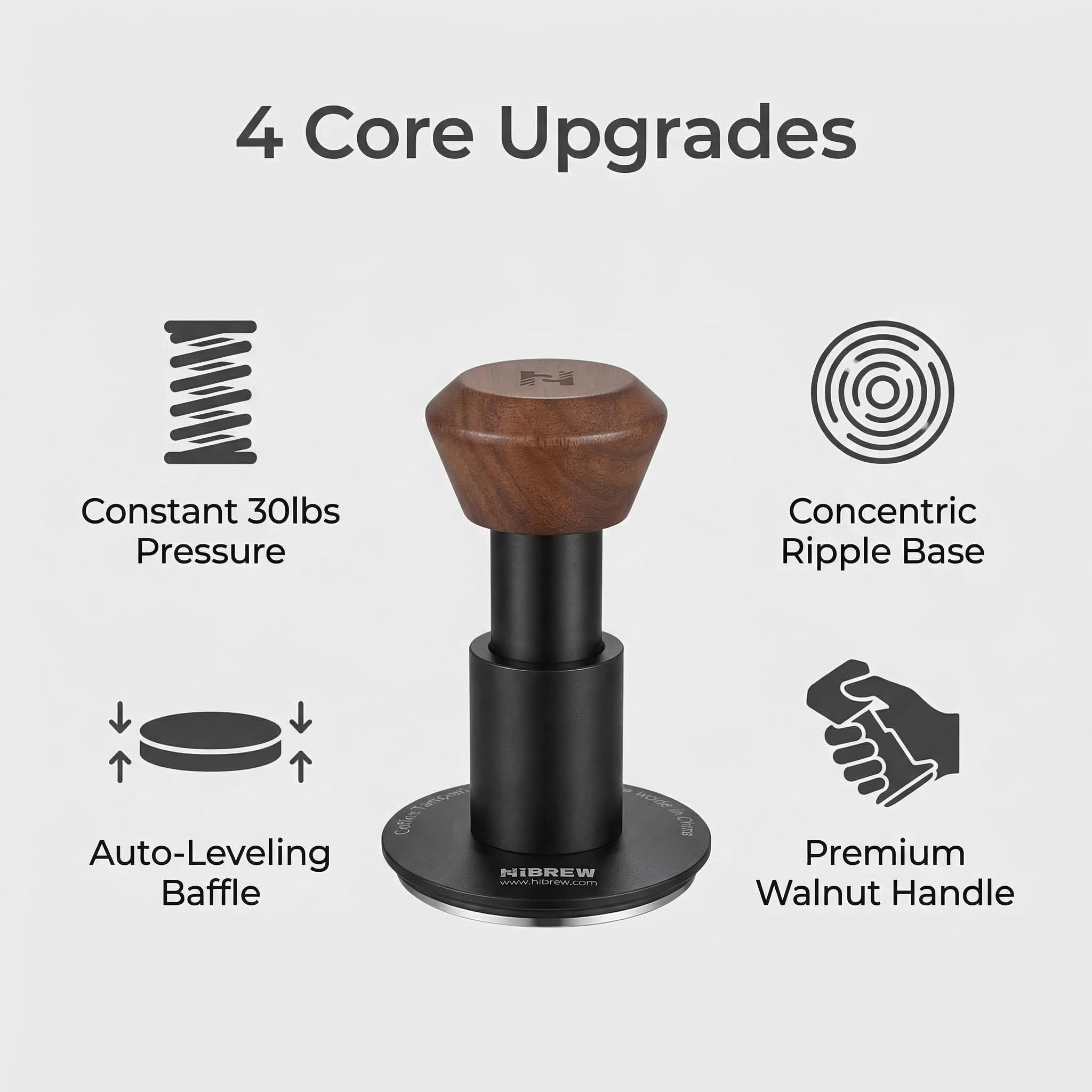 HiBREW Prensador profesional de espresso de 58 mm con resorte calibrado, autonivelante, aluminio anodizado y base de acero inoxidable para H10A