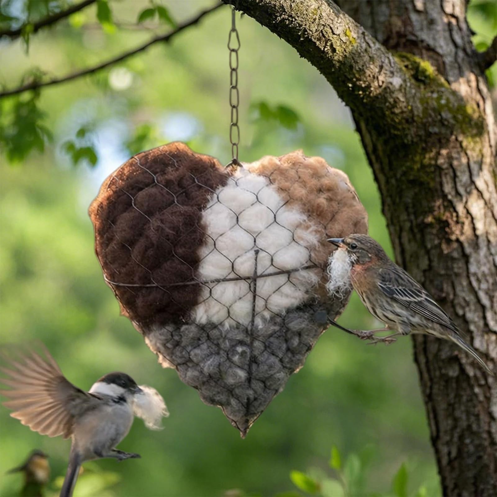 Green/White Bird Nesting Material Holder: Handmade Alpaca Fiber Nesting Material Box For Wild Birds, Heart Hummingbird Nest Boxes For Outside, Winter Tree Shelter Birdhouse, Dual-Season Nester Houses For Outdoor