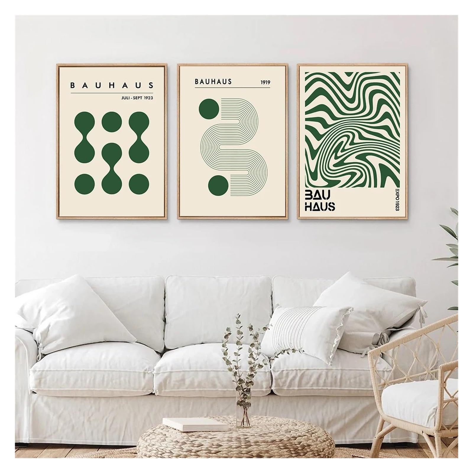 Affiches Bauhaus orange vert bleu lot de 3 impressions sur toile géométriques 40x60cm