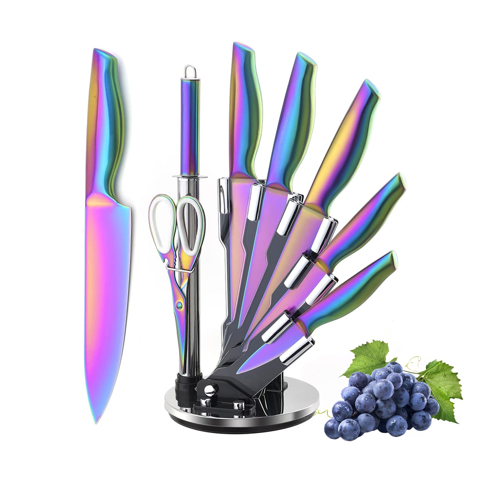 Rainbow Knife Set With Acrylic Block 8 Pieces Rainbow Titanium-Coated Dishwasher Safe Stainless Steel Kitchen Knife Sets Non