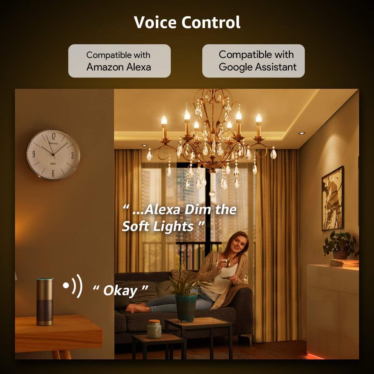 Lіmіtеd Stосk LE Smart LED Light Bulbs, E12 Candelabra Light Bulbs, Works with Alexa and Google Home, Tunable White 2700K-6500K, Dimmable with App, 40 Watt Equivalent, No Hub Required, 2.4GHz WiFi Only (2 Pack)