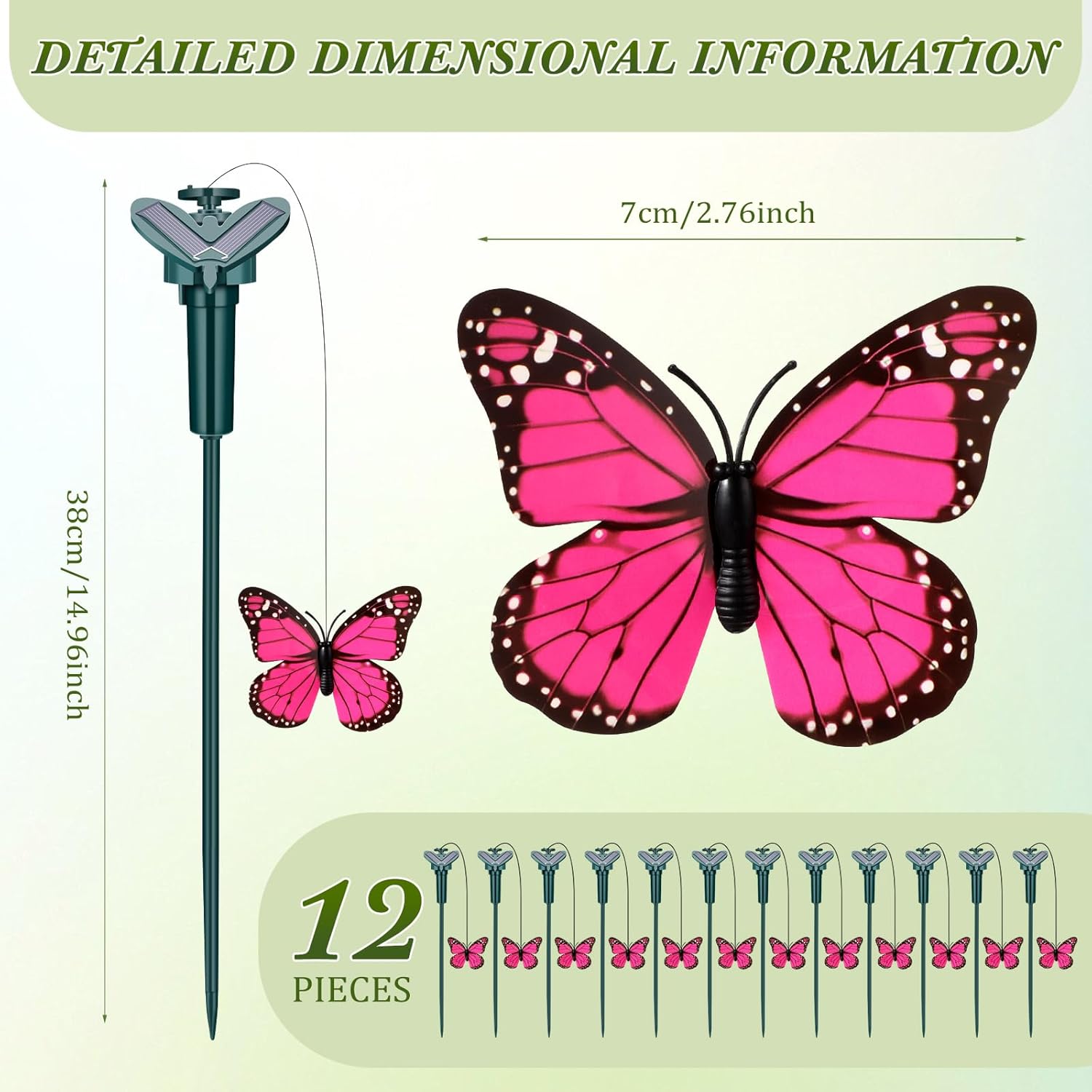 12 Pcs Butterfly Garden Stakes Decorative, Solar Moving Fluttering Butterfly Outdoor Waterproof Flying Butterflies Decor for Yard Pathway Garden Landscape Ornament, Battery Also Powered (Pink)
