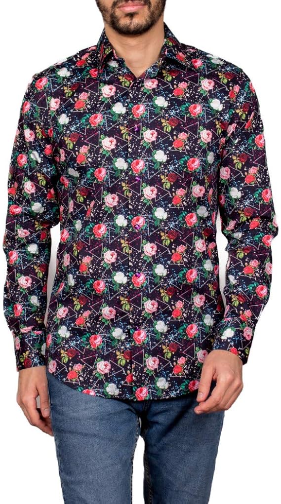 Amazon コトンドゥ Cotondoux 柄シャツ メンズ 長袖 お洒落 バラ プリント フランス ブランド M91ad1621 シャツ 通販