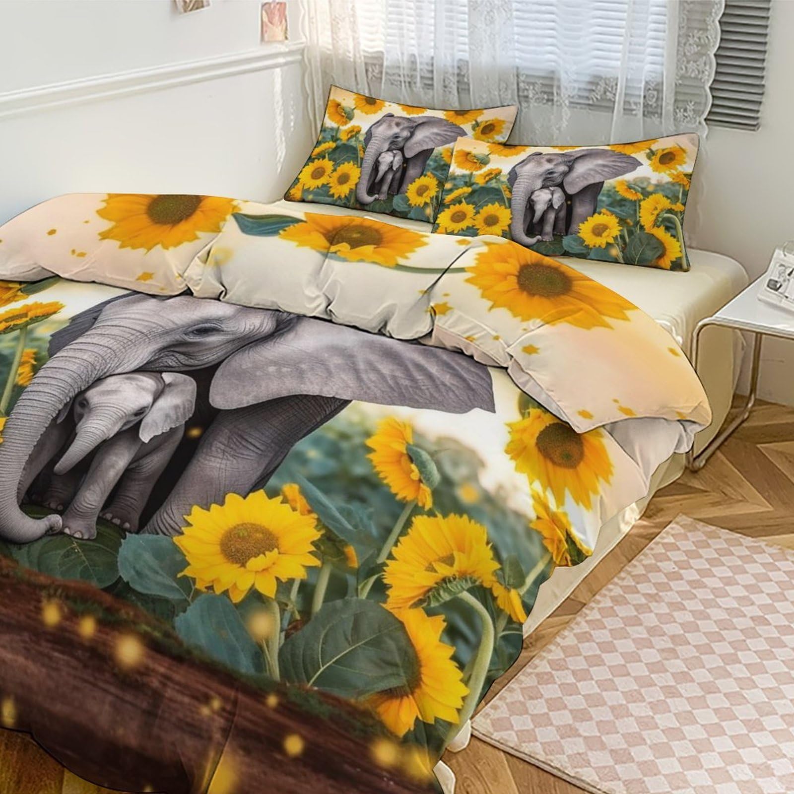 Housse de couette grand lit motif éléphant pour une décoration de chambre exotique et cosy