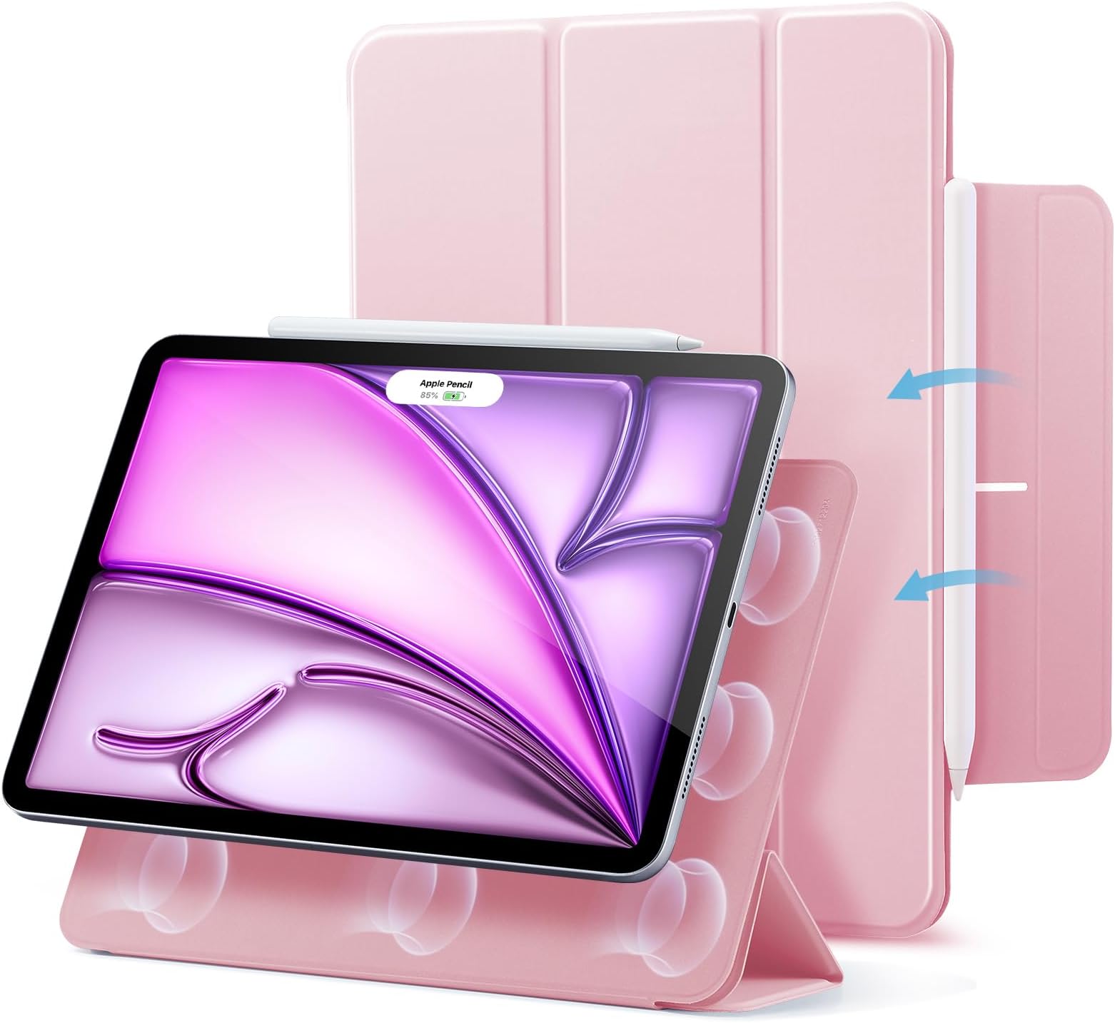 for iPad Pro 11 inch Case M5/M4 (2025/2024), Powerful Magnetic Attachment, Slim Trifold Stand Case, Supports Pencil Pro and Pencil (USB-C), Durable Protection, Rebound Series, Pink