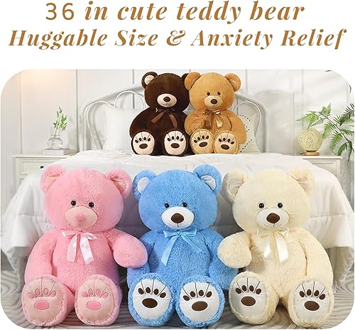 Miniatura 7 de Tezituor Oso de peluche de 36 pulgadas para novia, oso de peluche gigante para baby shower, oso de peluche grande, regalos para niños, niñas en