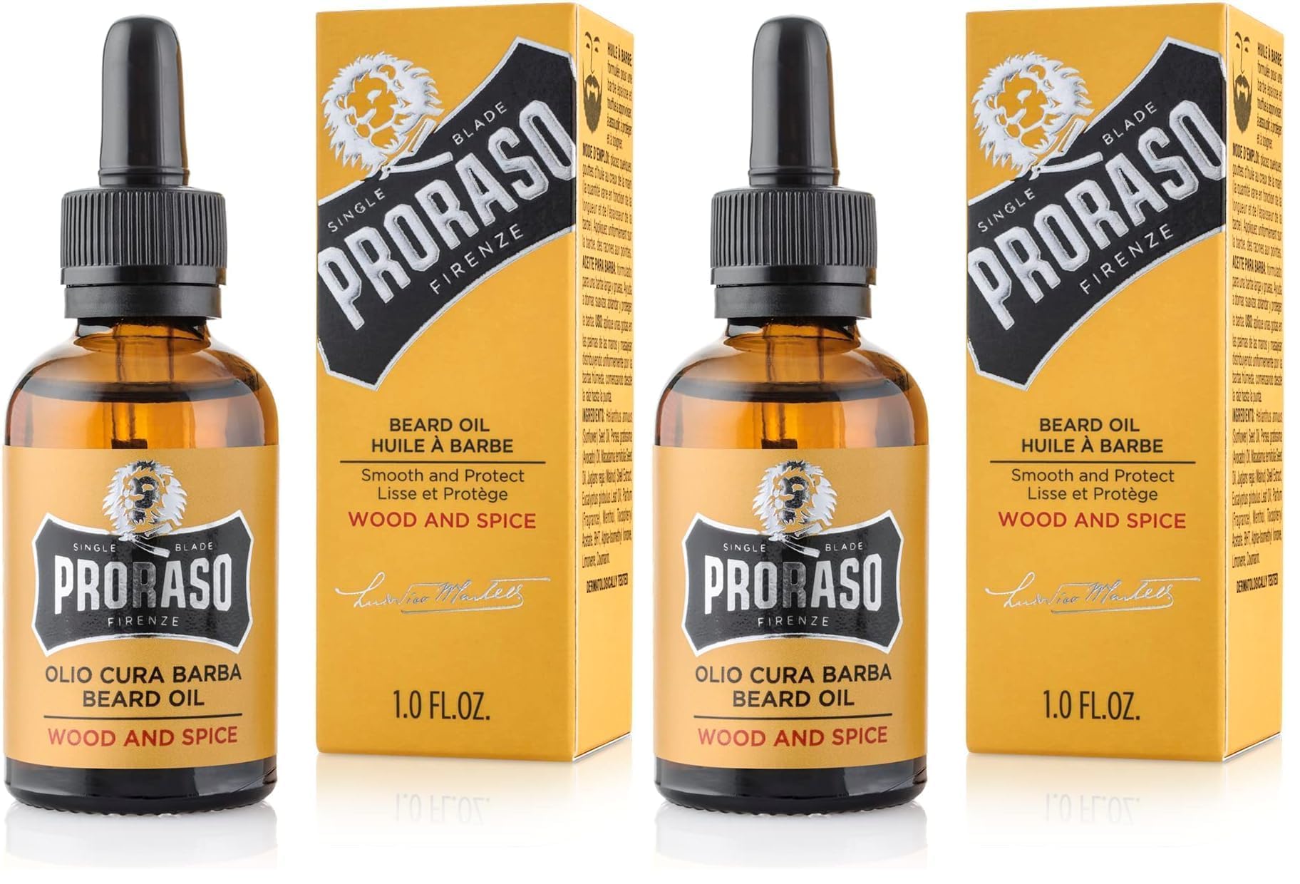 Proraso Huile à barbe Wood & Spice, 30 ml, Soin visage homme qui lisse et protège, Huile pour barbe longue et broussailleuse, Fabriquée en Italie (Lot de 2)