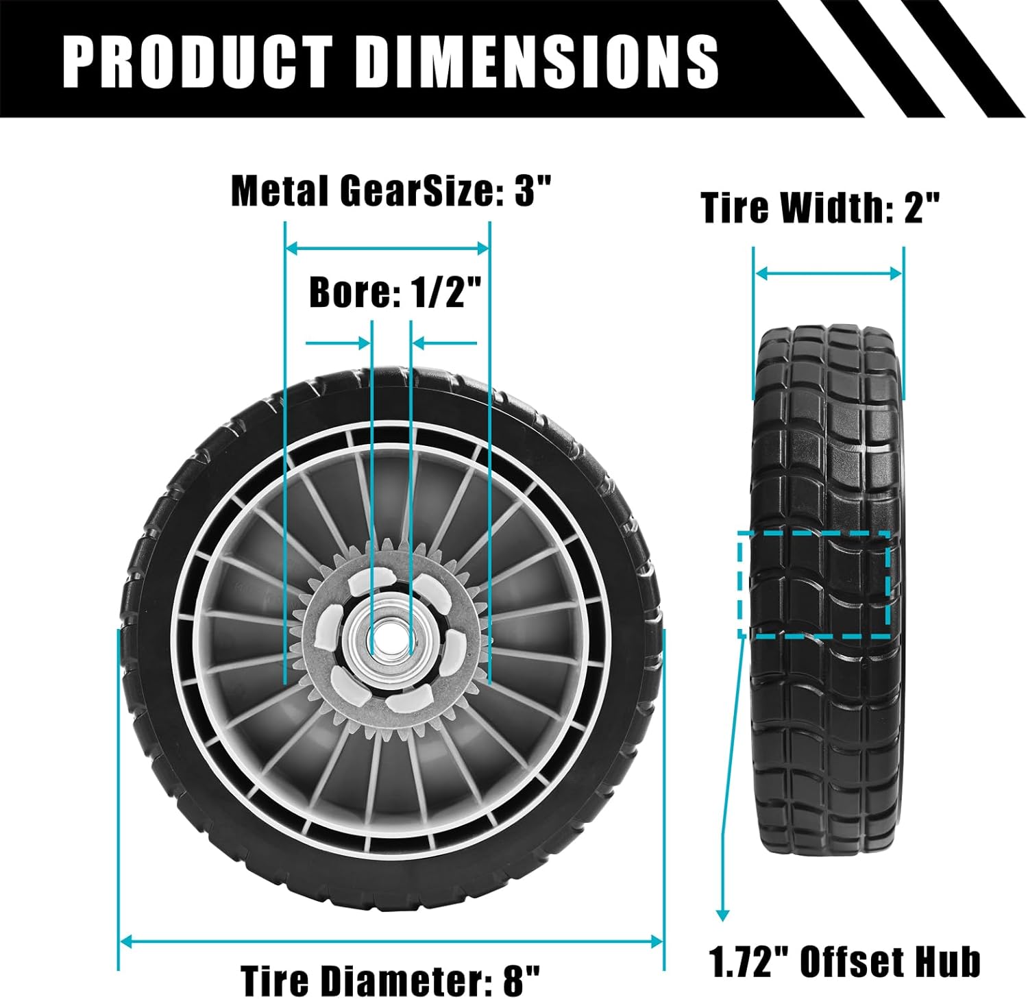 HRR216 Lawn Mower Rear Drive Wheel for 42710-VE2-M02ZE 42710-VE2-M00ZE 42710-VE2-M01ZE 42710-VG3-B00, 8" Wheel Assebmly Compatible with HRR216 HRS216 HRT216 Walk Behind Lawn Mower (Set of 2)