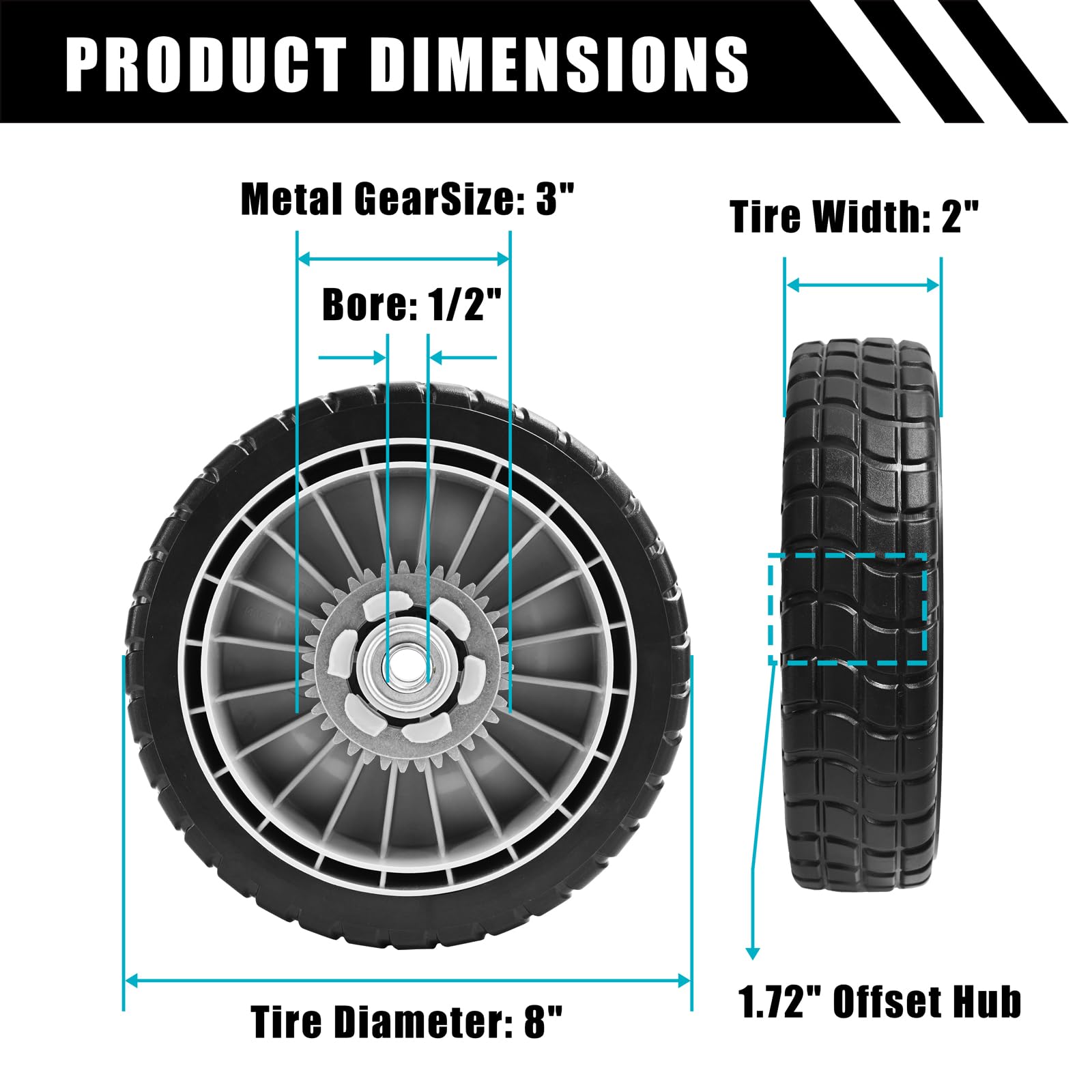 HRR216 - Rueda de transmisión trasera para cortacésped 42710-VE2-M02ZE 42710-VE2-M00ZE 42710-VE2-M01ZE 42710-VG3-B00, rueda de 8 pulgadas compatible con HRR216 HRS216 HRT216 Camina detrás del