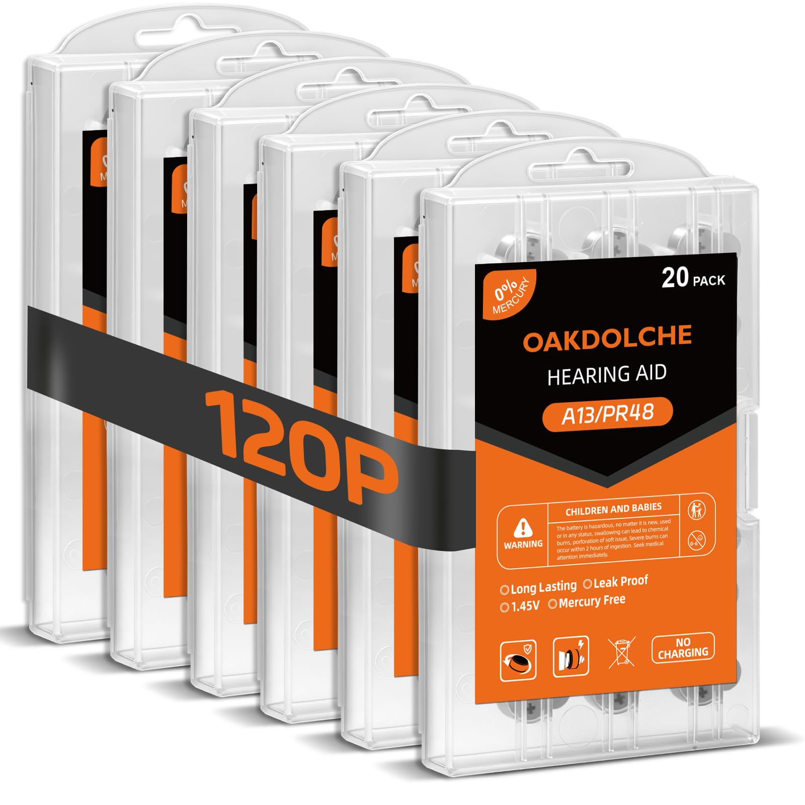 Batterie per apparecchi acustici, dimensioni 13.120 pezzi, batterie Mercury zinco-aria, 1,45 Volt, a lunga durata e facili da aprire