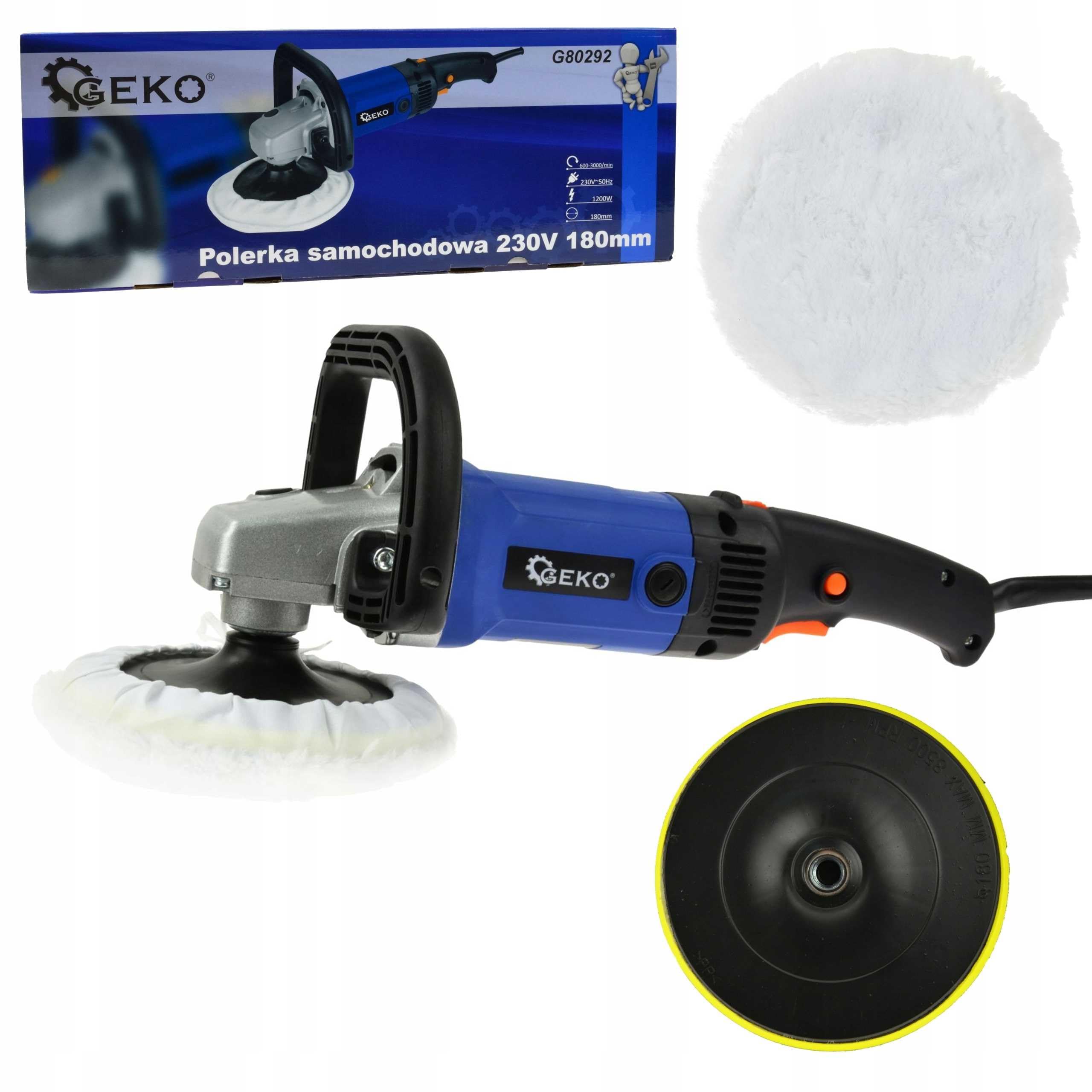 GEKO G80292 Pulidora de coche | Pulidora manual | 1200 W de potencia | Softpad | 230 V
