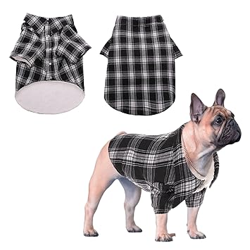 Gorsbark Warm Dog Coat Pet Plaid Shirt Winter Jacket Apparel Puppy Causal Thickened Clothing in Cold Season Cozy Breathable Fashion Cotton Clothes for Large Medium Small Dog Black XS