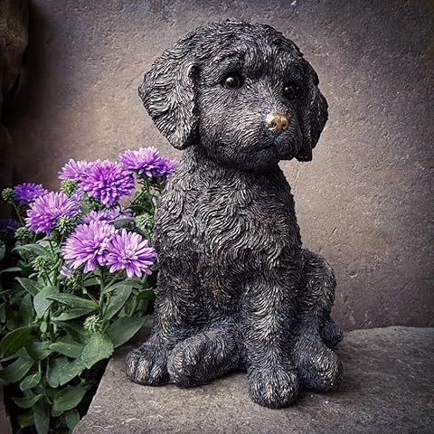 Cockapoo Puppy Dog Statue in Bronze Finish | Indoor + Garden Home Decoration Ornament Resin Decor Gift Cover