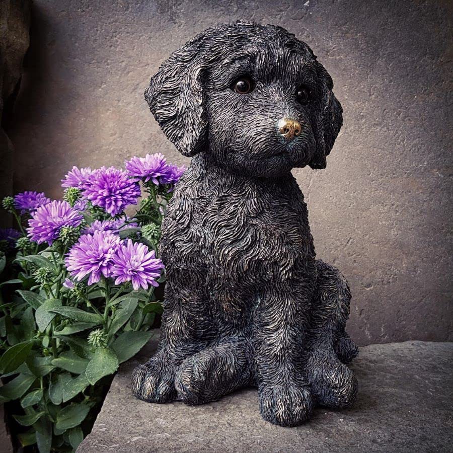 Cockapoo Puppy Dog Bronze Finish Statue | Indoor Garden Decoration Ornament Pet