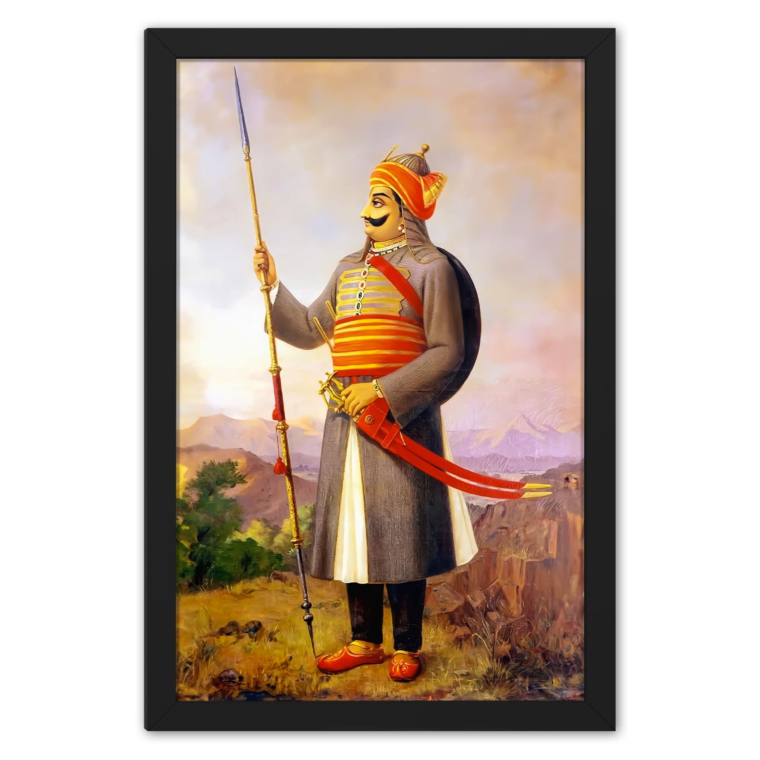 Ritwika's Maharana Pratap - King Of Mewar/The Warrior Poster Framed Painting Original Artwork | For Home, Office and Room Decor & Gift To Loved Ones | Size 9.5 x 13.5 Inch, Set of 1-image-5