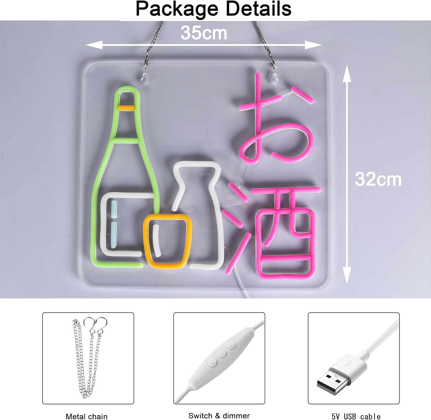 Japanese Sake Neon Sign LED Neon Light for Business Wall Decor with Dimmable Switch for Wine Bar Club Party Restaurant お酒 Japanese Style USB Powered 13.8" x 12.6" - Image 5