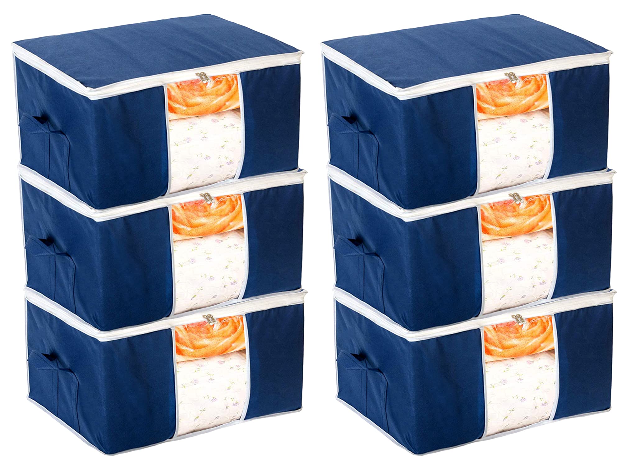 Kuber Industries Underbed Storage Bag|Blanket Cover|Wardrobe Organizer For clothes|Comforter Cover|Pack of 6 (Navy Blue)-picture-42