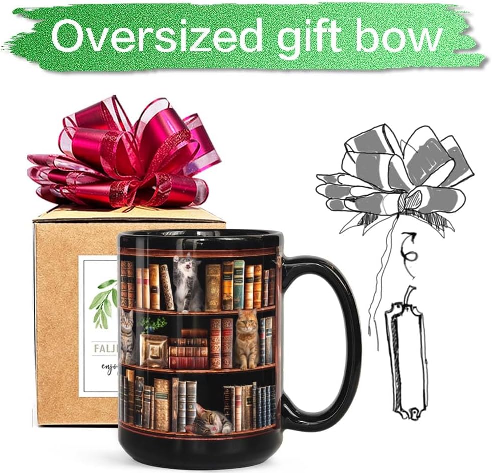FALJIOK Library Coffee Mug, Cat Book Mug - Black, 15oz - Image 4